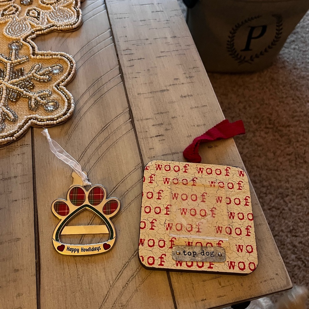 Dog Paw and Woof Ornaments